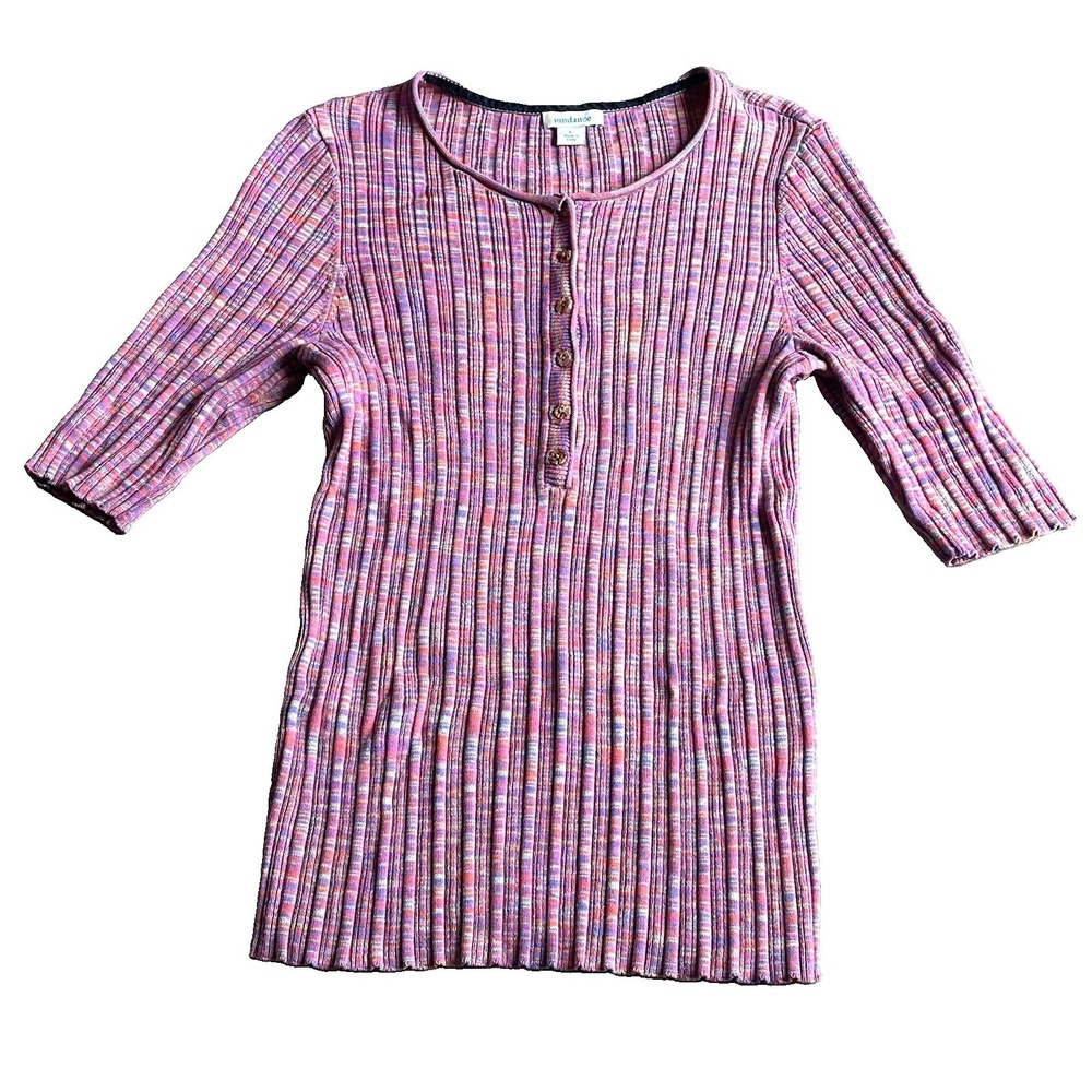 Sundance Ribbed Pink Henley Large Space Dyed Half Sleeve Stretch